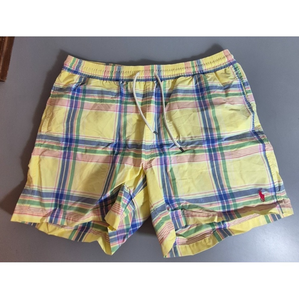 Polo Ralph Lauren Mens Mesh-Lined Swim Trunks XL Multicolor Plaid Red Pony